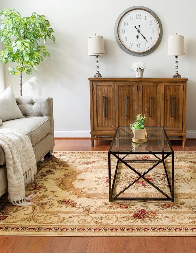 Rugs.com Chateau Collection Rug – 5' x 8' Cream Medium Rug Perfect for Bedrooms, Dining Rooms, Living Rooms