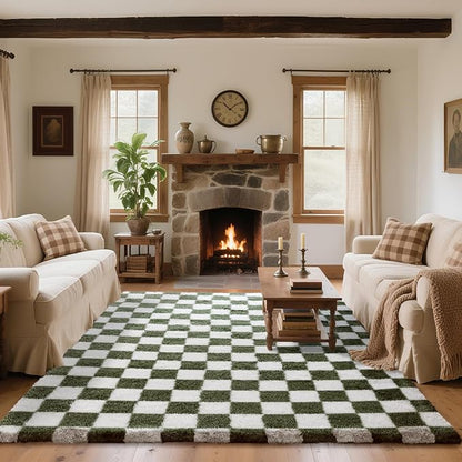 8x10 Area Rugs for Living Room Bedroom, Soft Fluffy Shaggy Bedside Rug, Indoor Floor Carpet for Kids Playroom, Dorms, Nursery Rooms, Home Decor (Olive Green & White 8'x10')