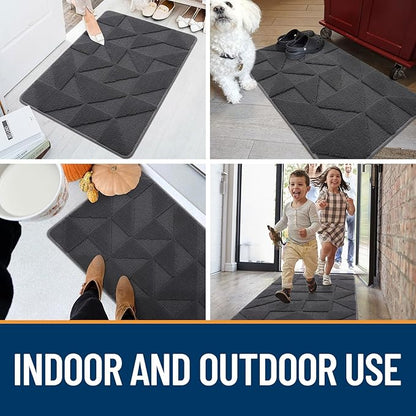 OLANLY Door Mats Indoor, Non-Slip, Absorbent, Dirt Resist, Entrance Washable Mat, Low-Profile Inside Entry Doormat for Entryway (30x17 inches, Dark Grey)