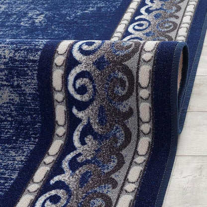 Antep Rugs Alfombras Bordered Modern 3x5 Non-Slip (Non-Skid) Low Pile Rubber Backing Indoor Area Rug (Navy, 3' x 5')
