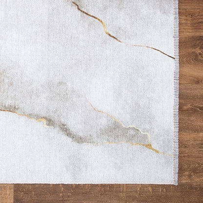 Bloom Rugs Washable Non-Slip 2x3 Rug - Ivory/Gold Modern Abstract Area Rug for Living Room, Bedroom, Dining Room, and Kitchen - Exact Size: 2' x 3'