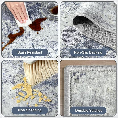 Washable Area Rug for Living Room 6x9 - Neutral Modern Abstract Rugs, Soft Non Slip Thin Carpet with for Bedroom, Under Dining Room Table, Home, Office, Dorm - Indigo Gray