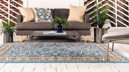 Unique Loom Sialk Hill Collection Area Rug - Washington (9' x 12' Rectangle Light Blue/Navy Blue)