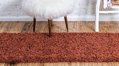 Unique Loom Solid Shag Collection Area Rug (2' 7" x 10' Runner, Terracotta)