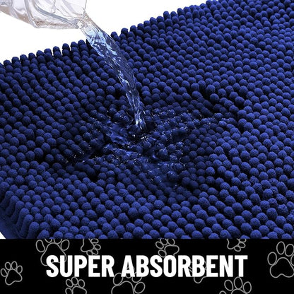 Smiry Dog Door Mat for Muddy Paws, Absorbent Dirt Trapper Non Slip Quick Dry Washable Chenille Mat for Mud Dogs, Entry Rug for Indoor and Outdoor (71x46 Inches,Navy Blue and White)