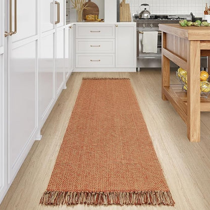 Collive Long Hallway Rug, 2.6' x 7', Washable Indoor Entryway Rug, Terracotta Braided Woven Rugs, Low-Profile Floor Carpet for Laundry Room, Bedroom