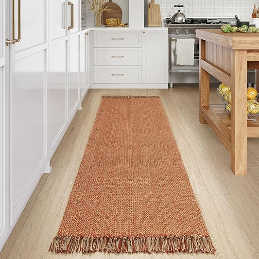 Collive Long Hallway Runner Rug 2.6' x 8', Washable Runners Indoor Entryway Rugs, Terracotta Braided Woven Kitchen Carpets Low-Profile Front Door Floor Carpet for Laundry Room Bedroom