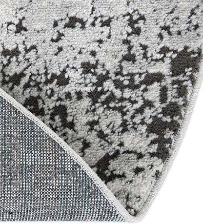 Rugs.com Leipzig Collection Rug – 5 Ft Round Gray Low-Pile Rug Perfect for Kitchens, Dining Rooms