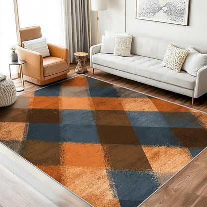 Checkered Geometric Rug Small, Washable 2x3 Throw Rug for Entryway, Modern Abstract Patterned Indoor Door Mat, Checkered Geometric Decor for Home, Bedroom, Soft Non Slip Thin Design FER42