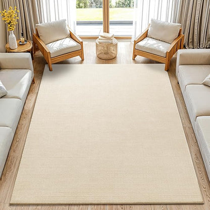 Shilucheng Wool Rug 4.7x7 Non-Slip, Blend 80% Wool and 20% Cotton Rugs for Living Room, Bedroom, Dinning Room, Soft Durable Cotton Backing Modern Area Rug (Beige/White)