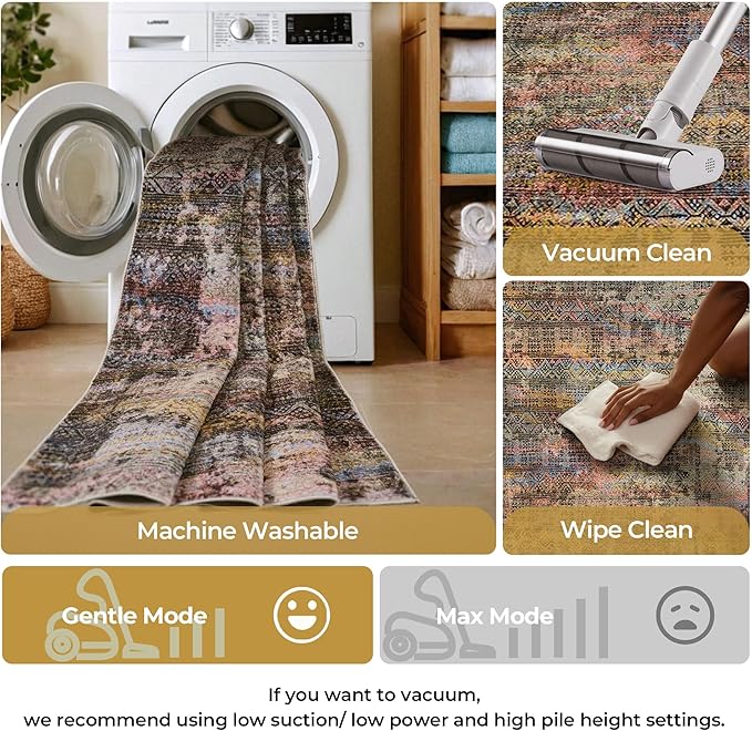 Kokia Abstract Area Rugs 9x12 Bedroom Washable Decor Low Pile Non-Slip Non-Shedding Indoor Brown Yellow Carpet Foldable Stain Resistant Floor Mat Living Room Dining Room, Oslo Fireworks