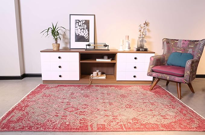 Alfa Rich 3x10 Pink Gray Reversible Washable Area Rugs for Living Room Hallway Kitchen Decor Runner