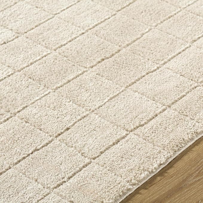 Livabliss x Our PNW Home Cascade Minimalist Grid Area Rug, 5'3" x 7', Light Beige