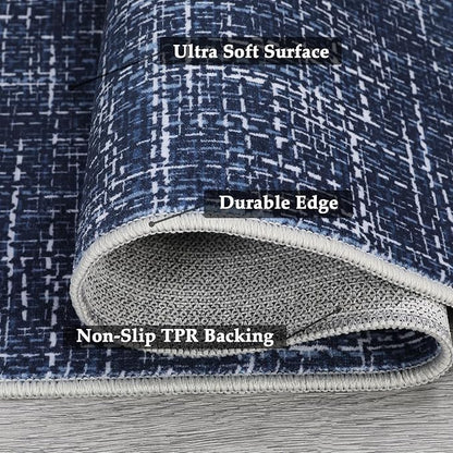 RUGSREAL 6x9 Large Bedroom Area Rug Soft Modern Area Rug for Living Room Non-Slip Stain Resistant Abstract Throw Floor Carpet Contemporary Rug Solid Color Accent Rug for Dining Room Office, Blue