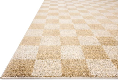 Loloi Chris Loves Julia Calvin Collection CLV-01 Wheat/Ivory 2'-3" x 3'-10" Accent Rug Checkered Neutral Soft Living Room Bedroom Carpet
