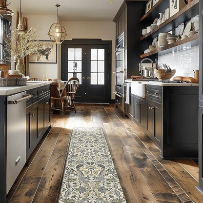 EVERGRACE Hallyway Area Runner Rugs 2x8, Boho Floral Faux Wool Indoor Outdoor Rugs, Washable Rugs for Bedroom Dining Room Living Room Kitchen, Low Pile Floor Mat Carpet for Home Decor, Gray