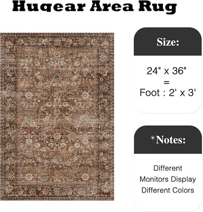 HUGEAR 2x3 Small Rug Machine Washable Area Rug Brick Red Entryway Rugs Entrance Door Mat Indoor Accent Rugs Floral Low Pile Carpet Distressed Throw Rug Kitchen Bedroom Office Non Slip