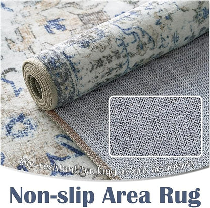 jinchan Kalen Runner Rug 2x5 Washable Area Rug Soft Vintage Hallway Indoor Floor Mat Thin Retro Distressed Carpet Blue Floral Print Country Accent Non Slip Bathroom Kitchen Bedroom Living Room