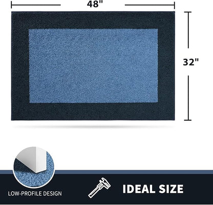 PURRUGS Dirt Trapping Door Mat 32" x 48", Non-Slip/Skid Machine Washable Entryway Rug, Shoes Scraper, Throw Rug, Super Absorbent Area Rug for Muddy Wet Shoes and Paws, Light Blue & Navy