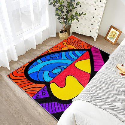 Abstract Area Rugs - Colorful Pop Art Rug 3x5, Hippie Aesthetic Funky Washable Lightweight Carpet Room Decor #C120