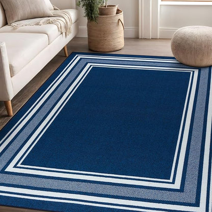 Beverly Rug Non Slip Area Rugs 8x10 Modern Bordered Non Skid Rubber Backing Soft Area Rug for Living Dining Room Easy to Clean Non Shedding Kitchen Bedroom Indoor Carpet 8 x 10 Navy