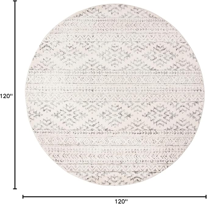 SAFAVIEH Tulum Collection Area Rug - 10' Round, Ivory & Grey, Moroccan Boho Tribal Design, Non-Shedding & Easy to Clean, Ideal for Living Room, Bedroom, Dining Space (TUL272A)