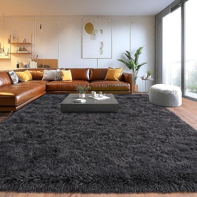 Upgrade Non-Slip Plush Rugs for Living Room, Soft Shaggy Carpets for Living Room, Fuzzy Rugs for Kids' Room, Perfect Decor for Modern Home Charcoal 8x10 Feet
