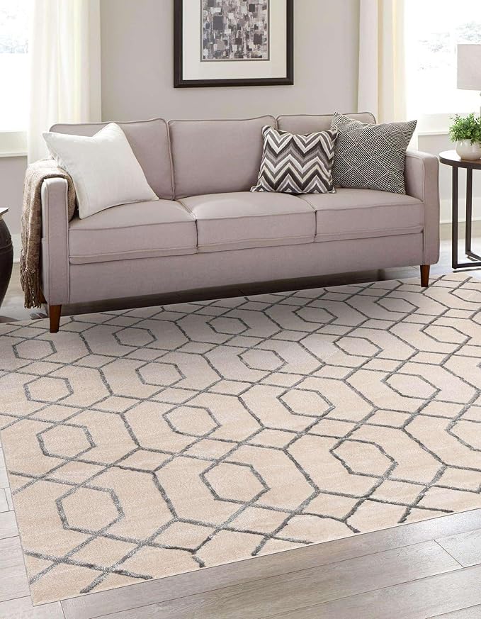 Unique Loom Marilyn Monroe Glam Collection Area Rug - Trellis (7' 10" Square, White Silver/ Silver)