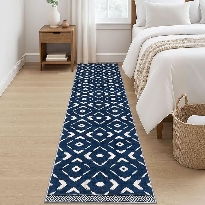 KILOCOCO Hallway Runner Rug 2'x8' Runners for Hallways Soft Washable Runner Rugs Non Slip Printed Low-Pile Runners for Bedroom Kitchen Living Room Laundry Room Boho Rugs, Blue