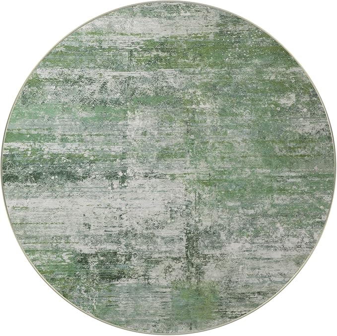 Round 5ft Abstract Rug, Modern Washable Indoor Circle Area Rugs for Living Room, Soft Circular Non-Slip Carpet Floor Mat for Entryway Dining Room Home Office - Abstract Sage Green