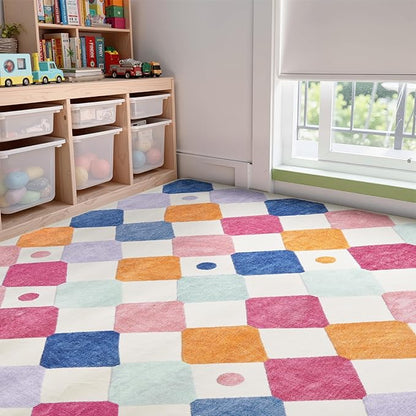 jinchan Macy Area Rug 6x9 Kids Washable Rug Indoor Floor Cover Non-Slip Modern Soft Rug Elementary School Classroom Diamond Carpet for Nursery Playroom Daycare Living Room Bedroom Berries on Cream