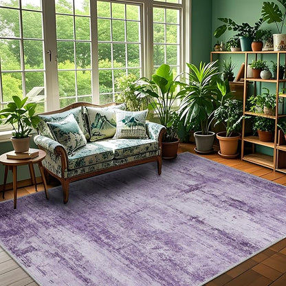 Abstract 5x7 Area Rug for Living Room Dining Room Office Bedroom Purple Grey