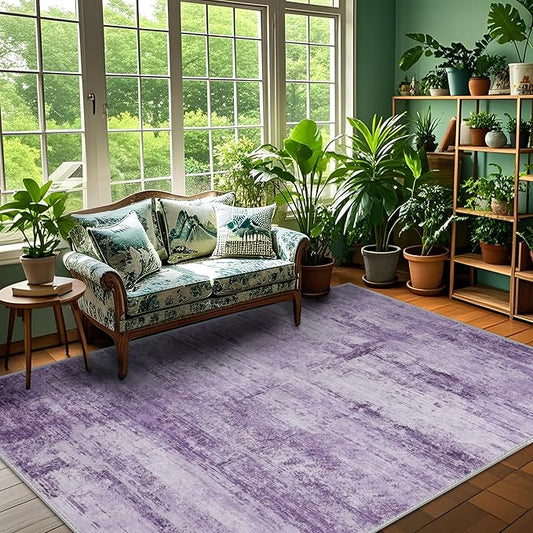Abstract 3x5 Area Rug for Living Room Bedroom Entryway Purple Grey