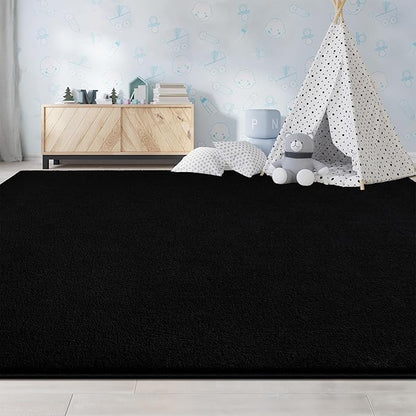 Large Area Rugs for Living Room Bedroom, 5x8 Feet Black Rug, Minimalist Modern Shag Rug, Soft Thick Comfy Memory Foam Indoor Carpet, Non-Slip Washable Rug for Boys Girls Dorm Nursery Room Home Decor