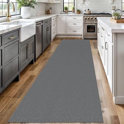 Braided Runner Rug 3x12 Ft Washable Runners for Hallways Non Slip Rubber Backed Kitchen Runners Cotton Long Entryway Runner Indoor, Woven Carpet for Hall Kitchen Entryway, Dark Grey/Grey