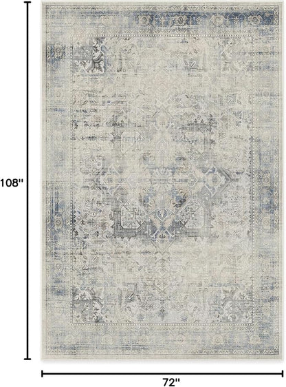 RUGGABLE Washable Vintage Area Rug – Kamran Blue Quartz 6x9, Stain-Resistant, Non-Slip – Medium Machine Washable Rugs for Living Room, Bedroom, Hallway, Entryway & Office–with Cushioned Pad