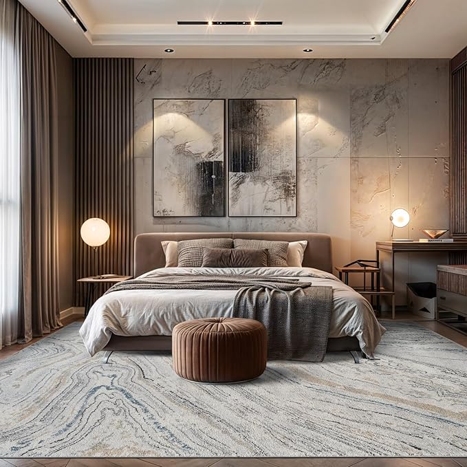 Rugshop Marble Swirl Distressed Gray Area Rug 7' 10" x 10' Ideal for Sectional Seating Areas, Bedrooms, or Large Dining Spaces