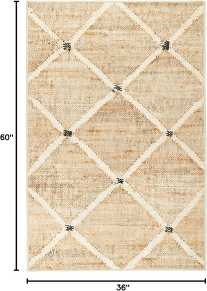 Dash and Albert Kali Machine Washable Area Rug - 3' x 5' Natural - Diamond Accent Rug - Anti-Slip Backing, Lightweight, Machine Washable, High Traffic Areas Kitchen, Mudroom, Laundry Room