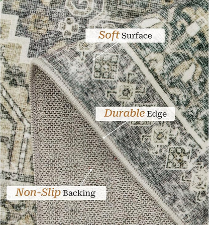 zesthome 5x7 Area Rugs - Ultra-Thin Washble Rug, Stain Resistant Anti Slip Backing Rugs for Living Room,Bedroom, Vintage Home Decor Area Rug (Wheat/Charcoal,5'x7')
