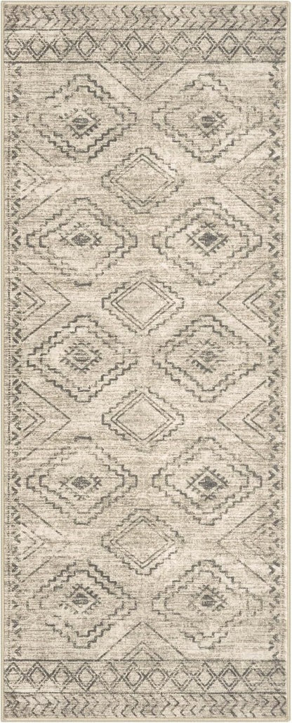 KILOCOCO Boho Kitchen Runner Rug 2x5 Washable Runner Rug Soft Runners for Hallways Non Slip Printed Distressed Laundry Room Rugs, Low-Pile Runners for Entryway Bedroom Living Room, Beige/Gray/Green