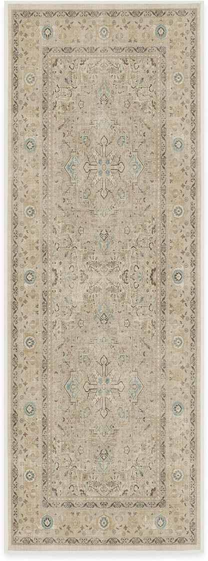 RUGGABLE Washable Vintage Runner Rug – Kamran Ivory Opal 2.5x7, Stain-Resistant, Non-Slip Hallway Runner – Machine Washable Rug for Hallway, Entryway, Living Room & Kitchen–with Cushioned Pad