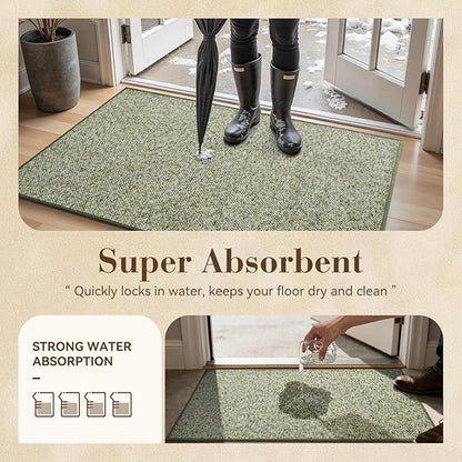 MontVoo Door Mat Indoor Entrance Doormat, Absorbent Durable Rubber Non Slip Front Door Mat for Inside Entry Entryway Dirt Trapper Welcome Mat, Green 24''x36''
