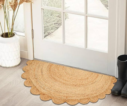 Savi Home Half Hand Woven Area Rug Braided Jute Scalloped Border, Decor Collection Classic Quality Made for Living Room, Kitchen, 22x42 - Natural