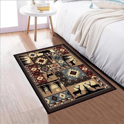 Rustic Cabin Wildlife Entrance 2x3 Rug,Buffalo Plaid Bear Moose Deer Country,Door Mat Indoor Throw Rugs Small Entryway Rug Doormat Washable Non Slip Vintage Floor Carpets Mat for Front Door,Bedroom