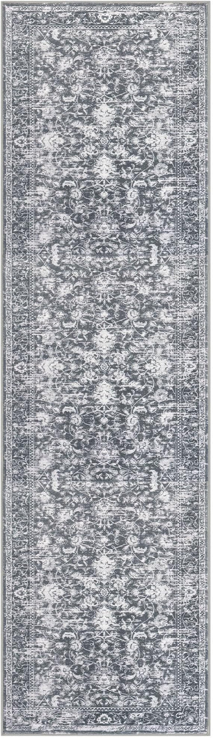 KILOCOCO Hallway Runner 2x8 Rug Runner Printed Vintage Floral Washable Kitchen Runners Non-Slip Rubber Backed Runners for Hallways Laundry Room Distressed Boho Rugs for Entryway Bedroom, Grey