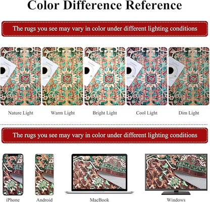 U'Artlines Boho Vintage Round Area Rug 4ft Machine Washable Low Pile Soft Floor Carpet Non Slip Non Shedding Accent Rug for Living Room Bedroom Entryway Dining Room Office Rust＆Teal