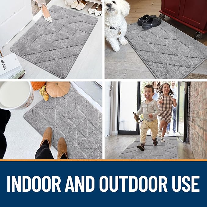 OLANLY Door Mats Indoor, Non-Slip, Absorbent, Dirt Resist, Entrance Washable Mat, Low-Profile Inside Entry Doormat for Entryway (32x20 inches, Grey)