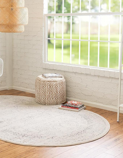 Unique Loom Isabella Collection Area Rug - Adjani (5' 1" x 8' Oval, White/ Blue)