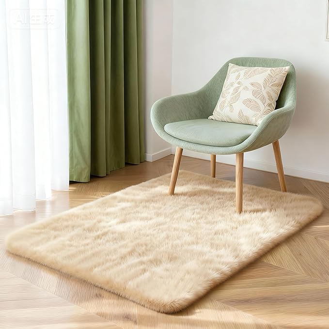 2x3 Solid Fluffy Camel Area Rug – Washable, Durable,Small Bedroom Rug, Non-Slip High Pile Shag Rugs for Living Room, Bedroom, Bedside, Dorms, Nursery Rooms, Kids Room, Soft Indoor Floor Carpet