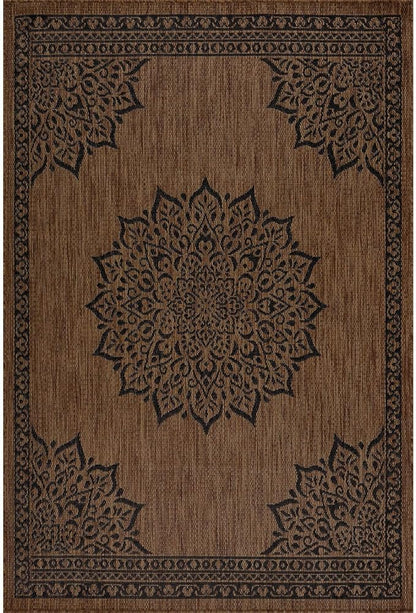 CAMILSON Outdoor Rug, Modern Area Rugs for Indoor and Outdoor Patios, Kitchen and Hallway mats, Washable Porch Deck Outside Carpet (6 x 9, Medallion Nut Brown)